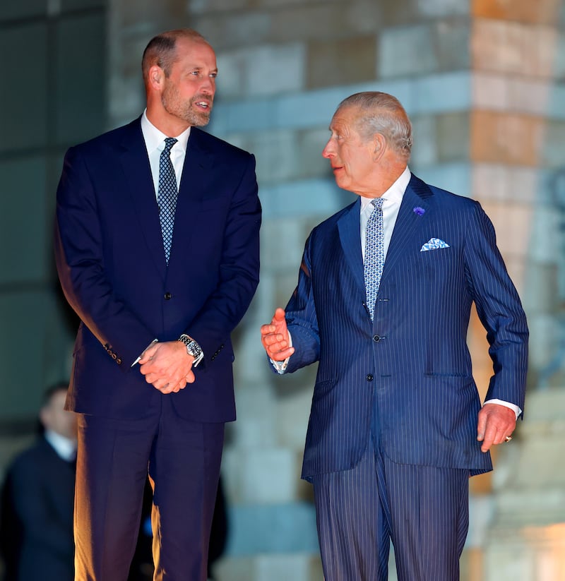 Prince William, Prince of Wales and King Charles III attend the Countdown to COP30 event at the Natural History Museum on Oct. 9, 2025 in London, England. The event, hosted by the Natural History Museum and the UK Government, brings together climate ambassadors from across the world ahead of the COP30 summit in Belem in November.