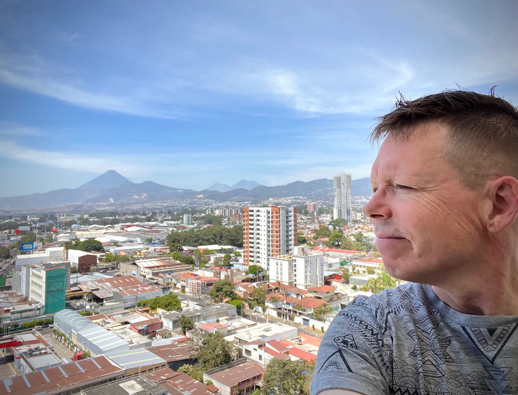 A man overlooking Guatemala City.