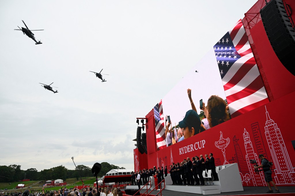 Helicopters flyover during the opening ceremony