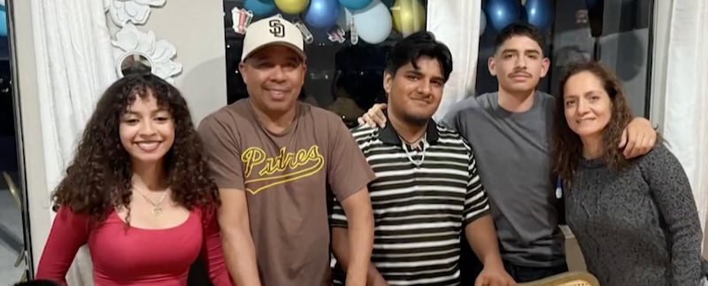 Steve (second right), Ashley Rios (left), and their parents, Esteban Rios (second left) and Luisa Rodriguez (right).