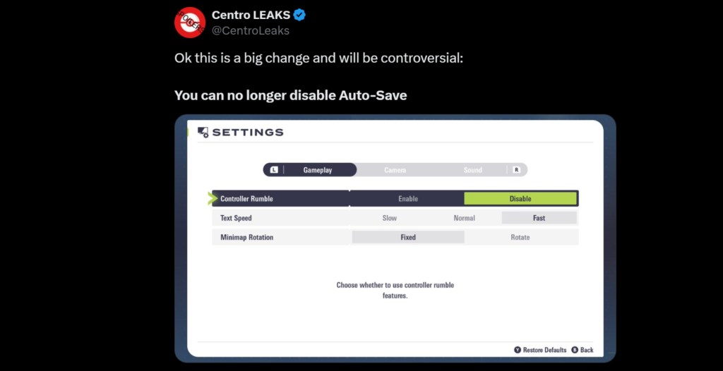 Pokémon Legends Z-A Auto-Save Menu