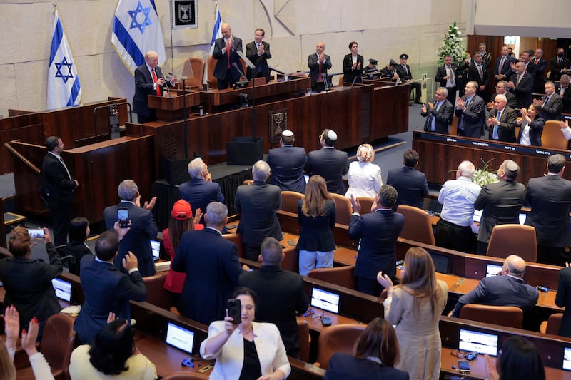 U.S. President Donald Trump receives standing ovations as he addresses the Knesset
