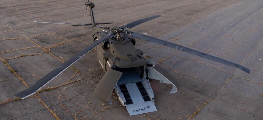 Based on the UH-60L, a U-HAWK shows off the cargo doors that replace the cockpit.