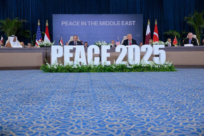 President Donald Trump spoke alongside the Amir of the State of Qatar Sheikh Tamim bin Hamad Al Thani, Egyptian President Abdel Fattah El-Sisi and Turkish President Recep Tayyip Erdoğan before signing a Gaza ceasefire agreement on October 13, 2025 in Sharm El-Sheikh, Egypt. During his remarks, the president heaped praise on the rich and powerful leaders around him and said how he liked tough people better than "soft easy" ones.