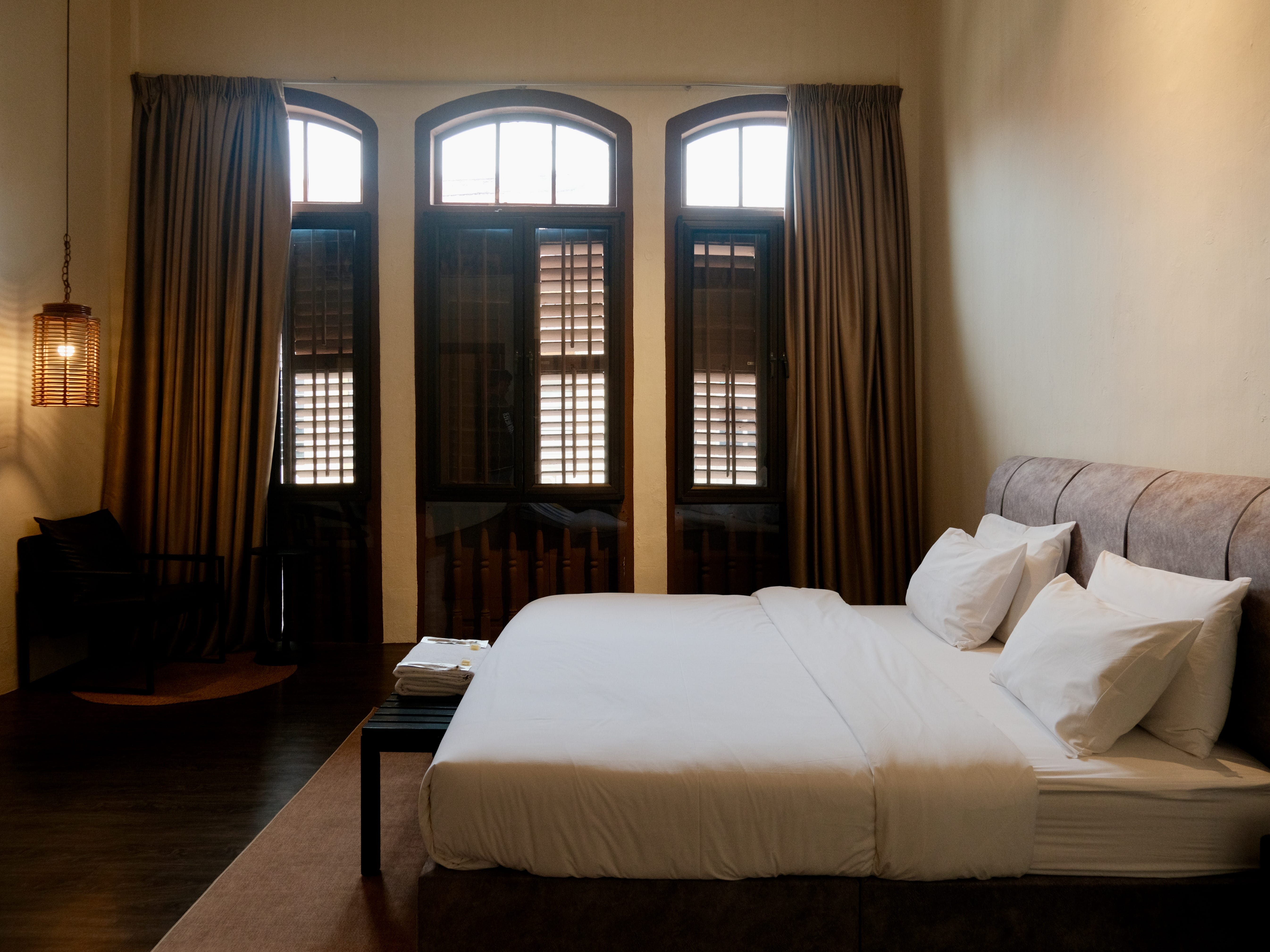 A bedroom in one of the Aayu Homes shophouses in Penang, Malaysia.