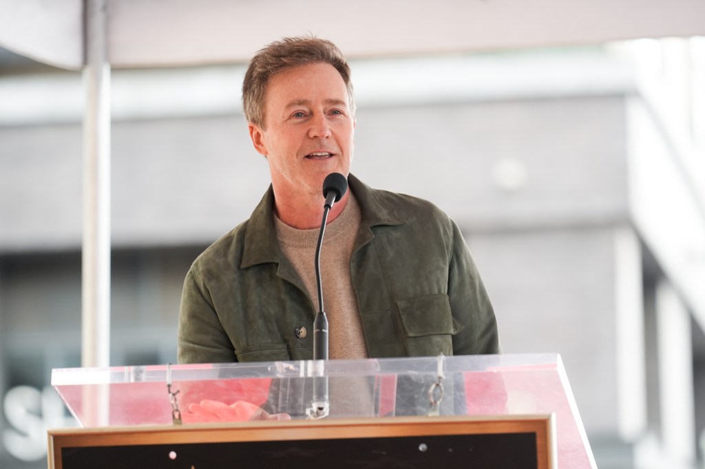 Edward Norton at Naomi Watts' Hollywood Walk of Fame star ceremony
