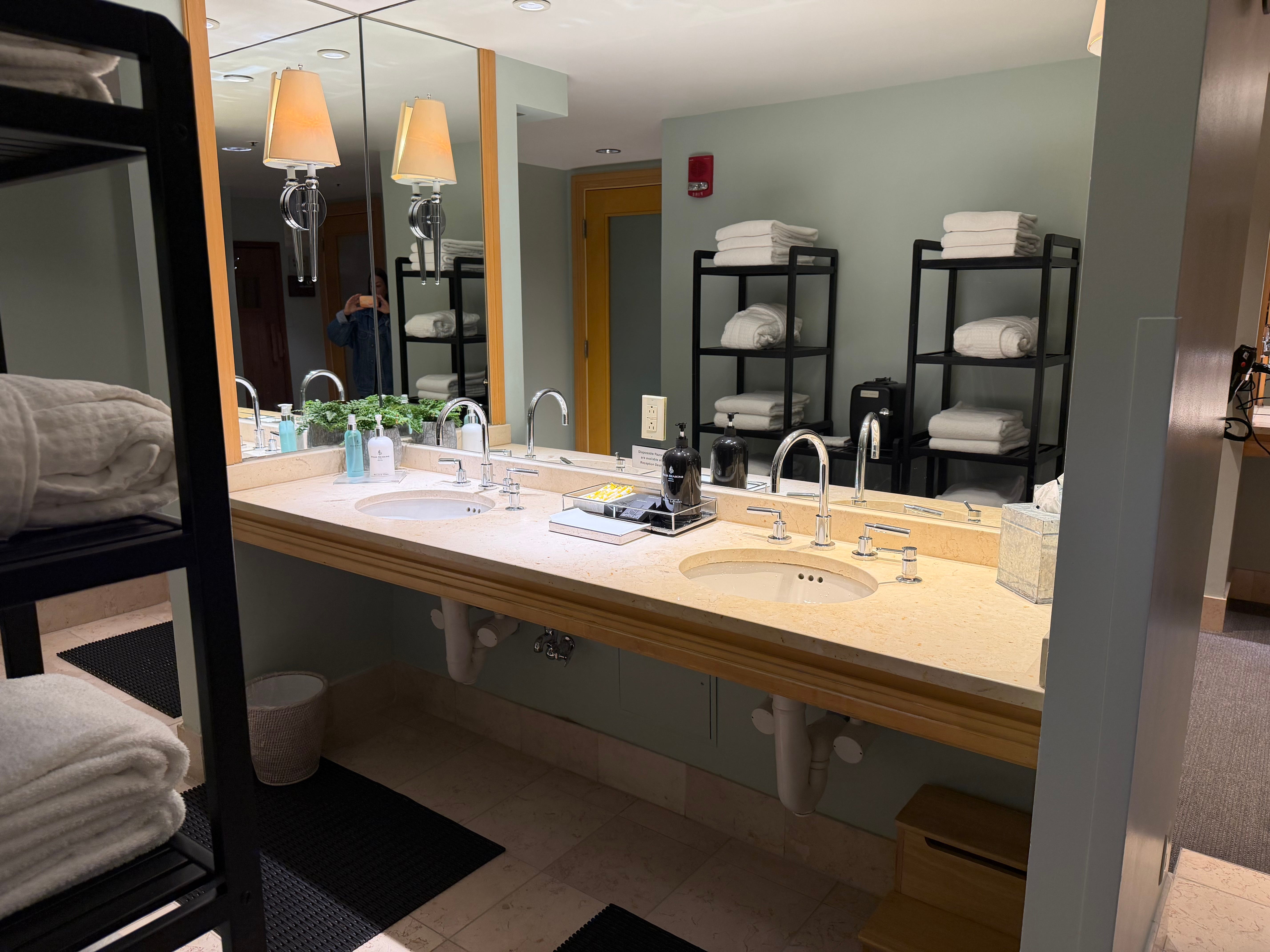 The locker room bathroom in the Four Seasons gym.