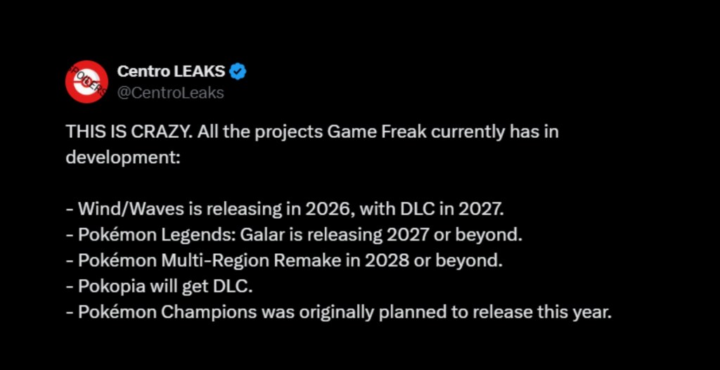 Pokémon Legends 3 Release Date Leak
