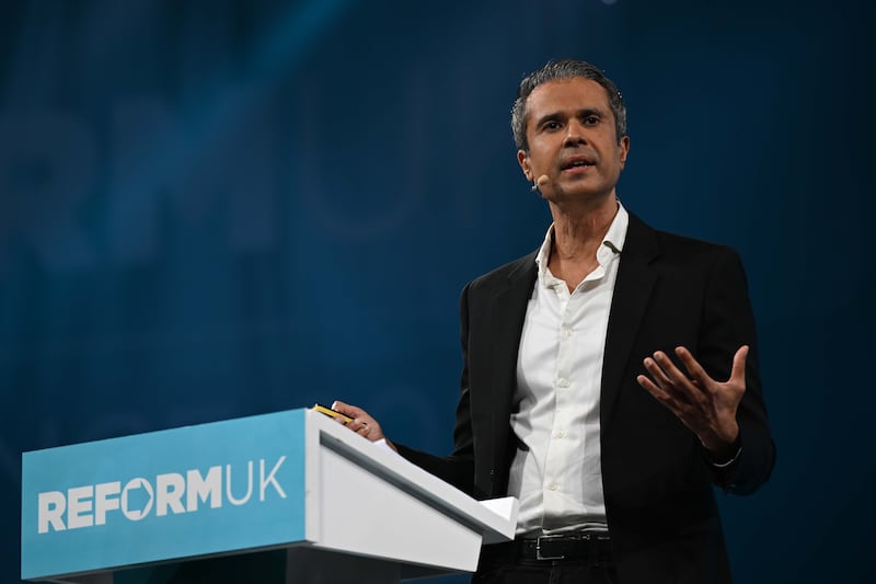 Aseem Malhotra delivers a speech at annual Reform UK party conference