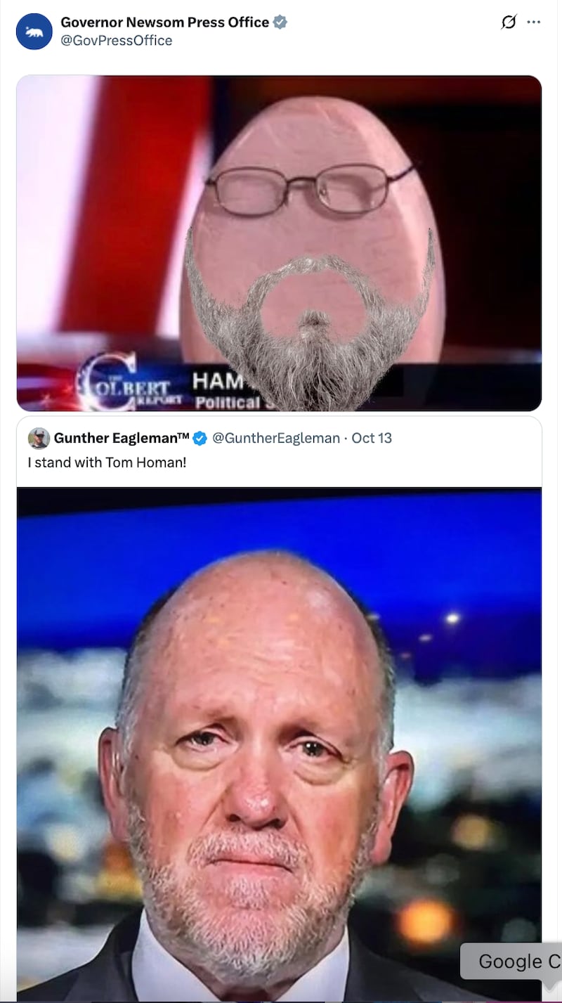 Gavin Newsom makes fun of Tom Homan
