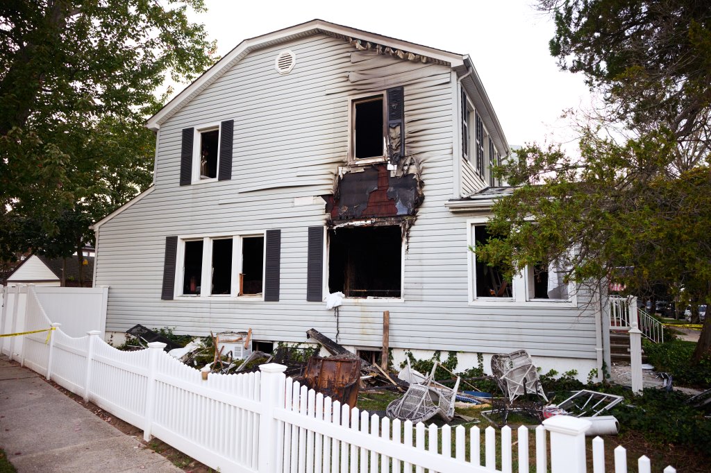 The damaged Bellerose home of Frank and Maureen Olton.
