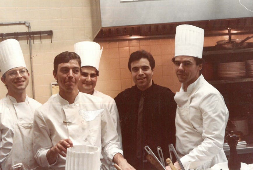 Drew Nieporent with the opening staff at Montrachet restaurant
