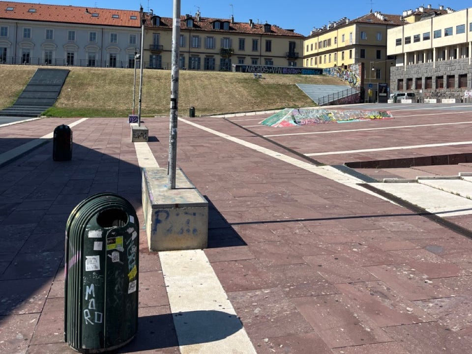 Area of Turin with graffiti, stickers
