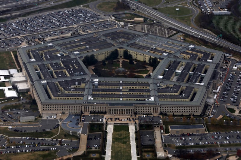 ARLINGTON, VIRGINIA - NOVEMBER 29: The Pentagon is seen from a flight taking off from Ronald Reagan Washington National Airport on November 29, 2022 in Arlington, Virginia. The Pentagon is the headquarters of the U.S. Department of Defense and the world’s largest office building. (Photo by Alex Wong/Getty Images)