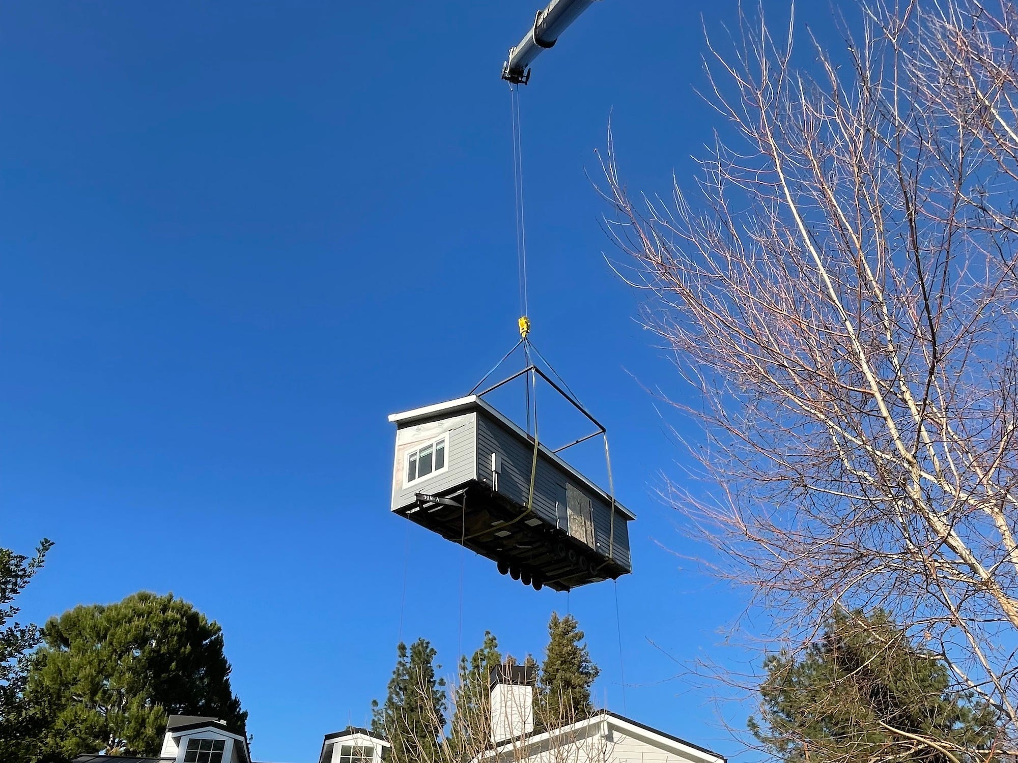 A Villa ADU on a crane.