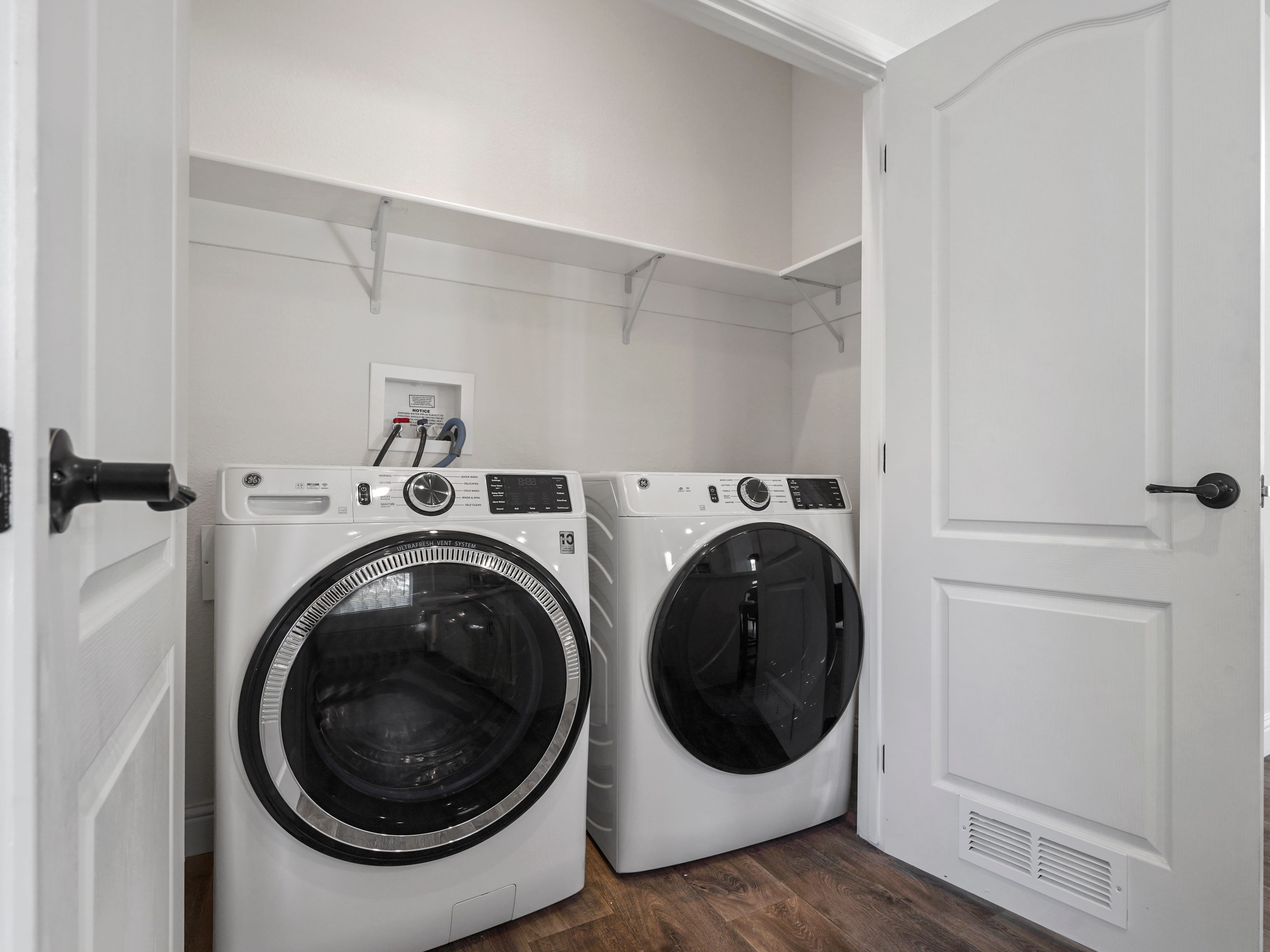 A washer and dryer in the unit.