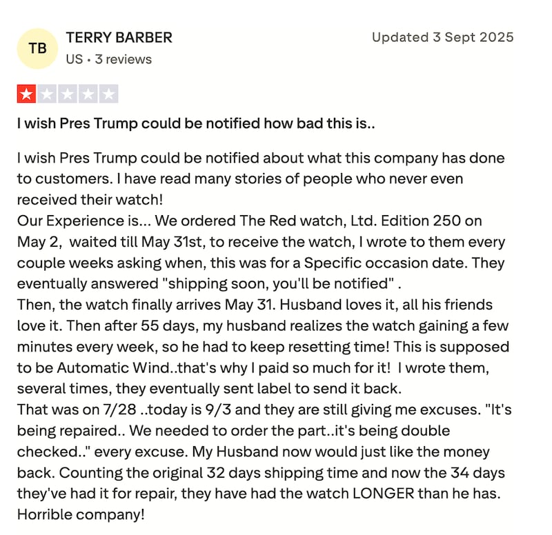 A review of Trump's watches at Trustpilot.