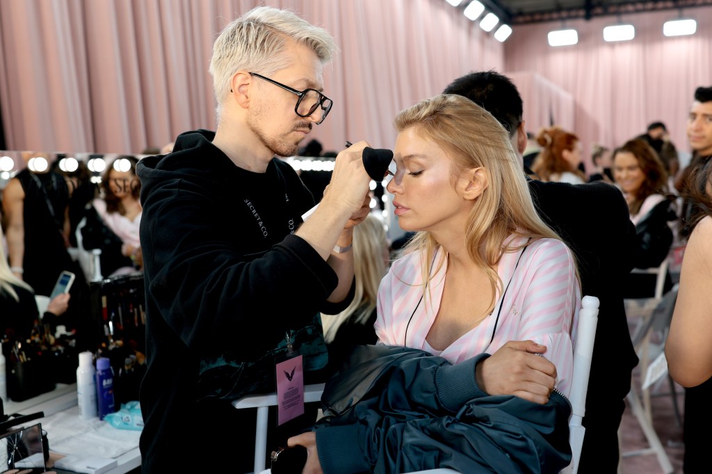 Stella Maxwell gets glammed up backstage before the Victoria's Secret Fashion Show