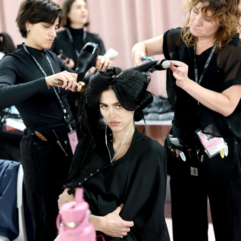 Amelia Gray gets glammed up backstage before the Victoria's Secret Fashion Show