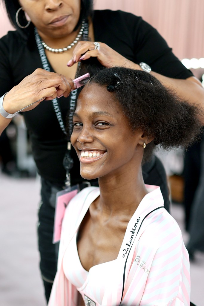 Valentina Castro gets glammed up backstage before the Victoria's Secret Fashion Show