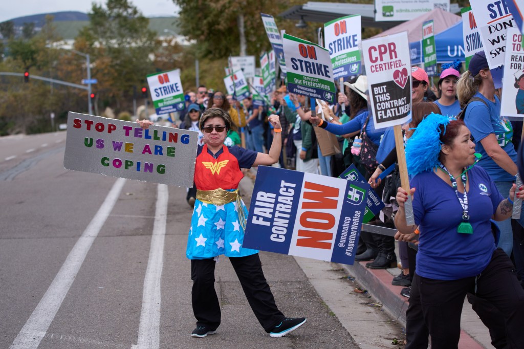 Kaiser Permanente healthcare workers on strike in San Diego.