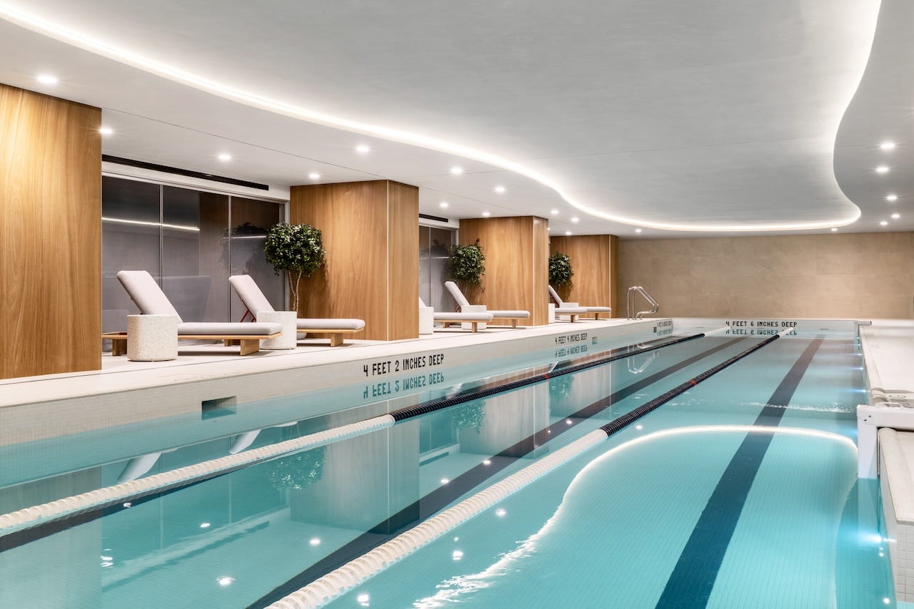The indoor pool in SoMA's underground fitness center.
