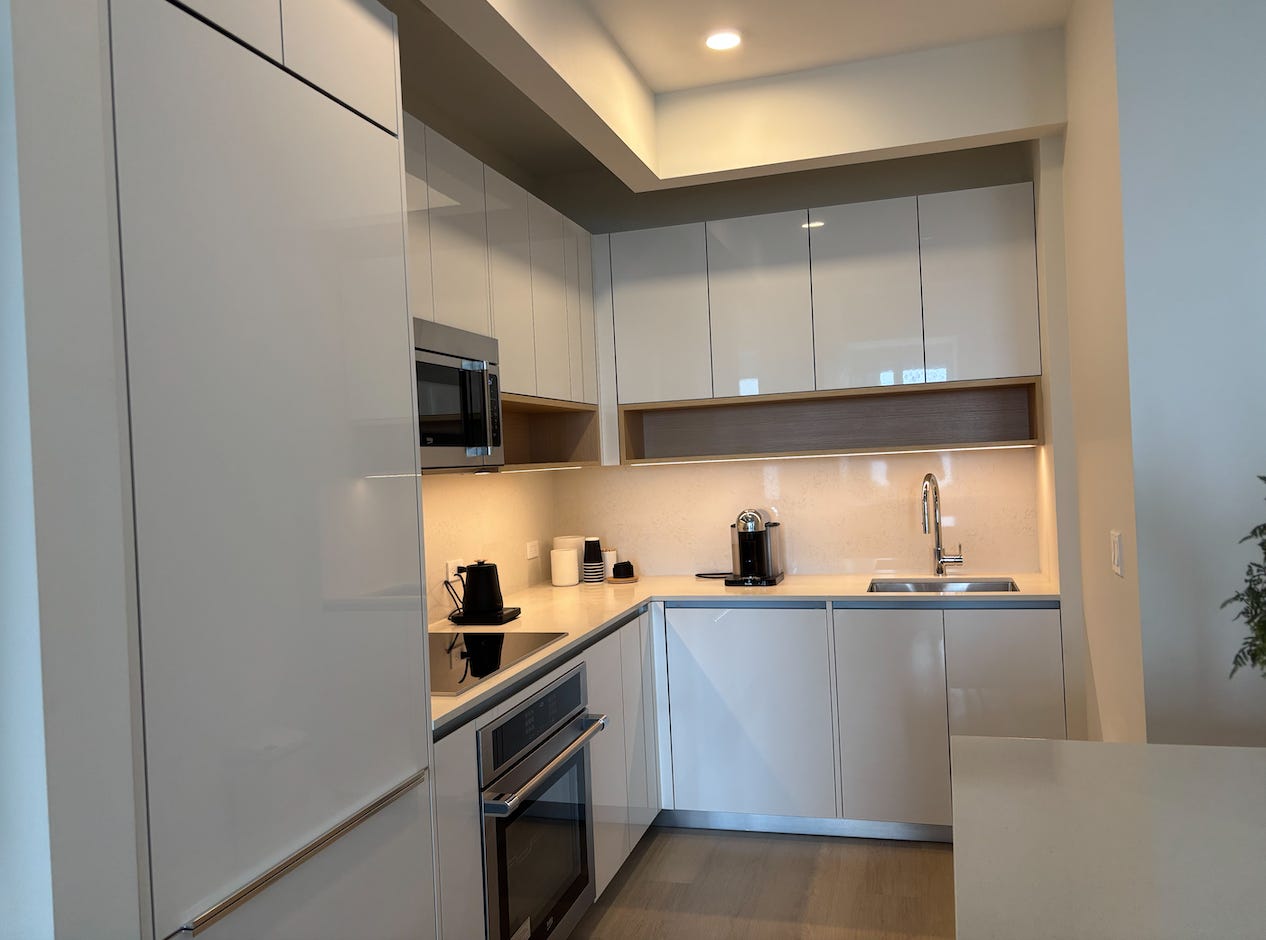 the kitchen in an apartment at 25 Water Street in NYC.