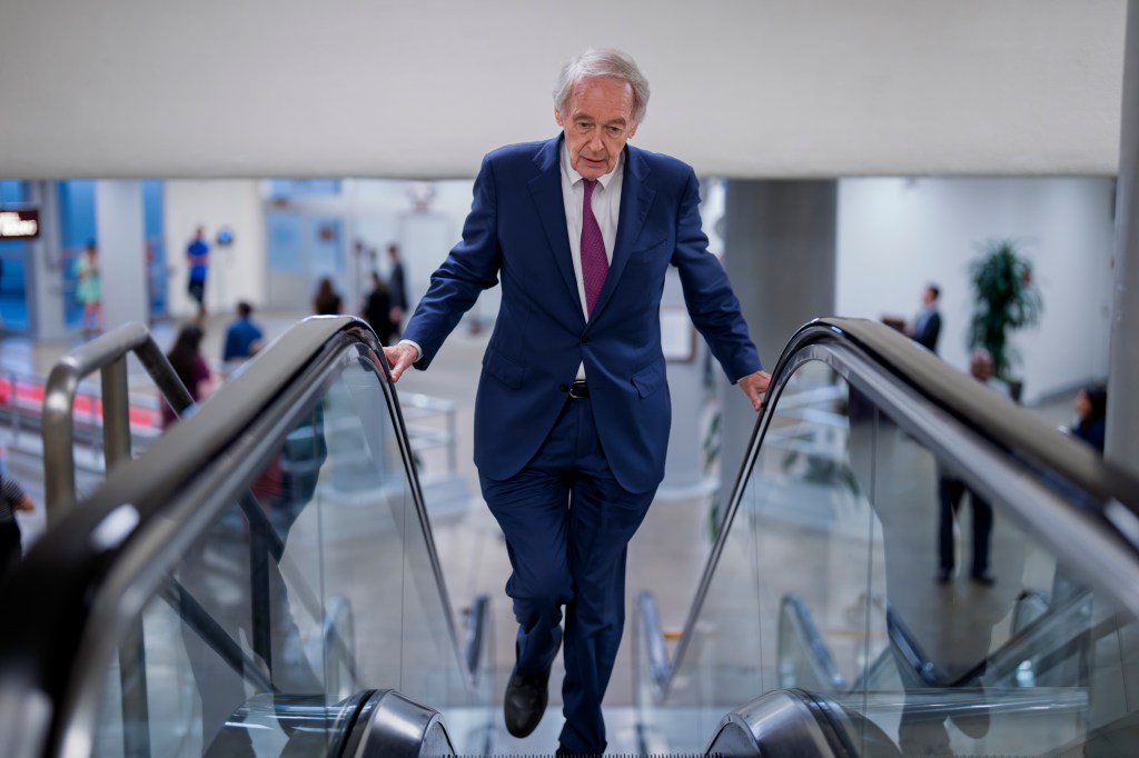 Senator Ed Markey, D-Mass., walking up an escalator at the Capitol.
