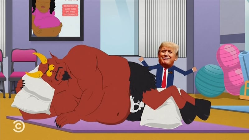 South Park, Satan and Trump talking.