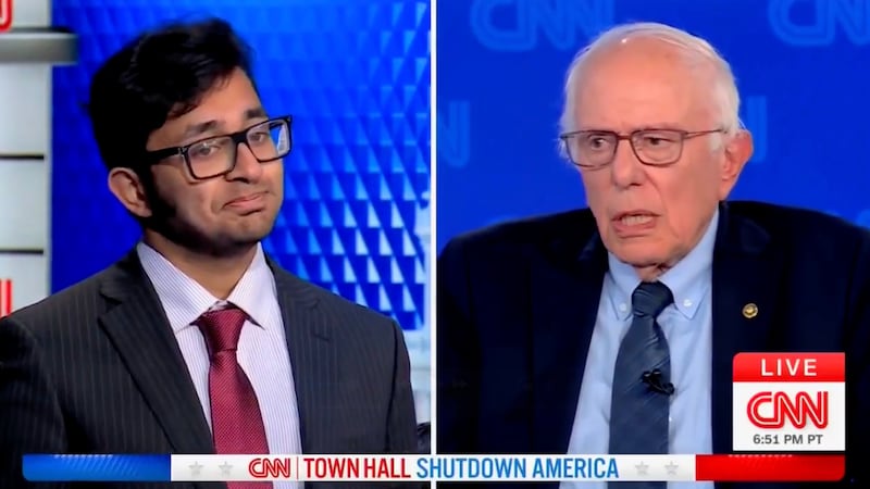 Bernie Sanders answers a question from a student on CNN.