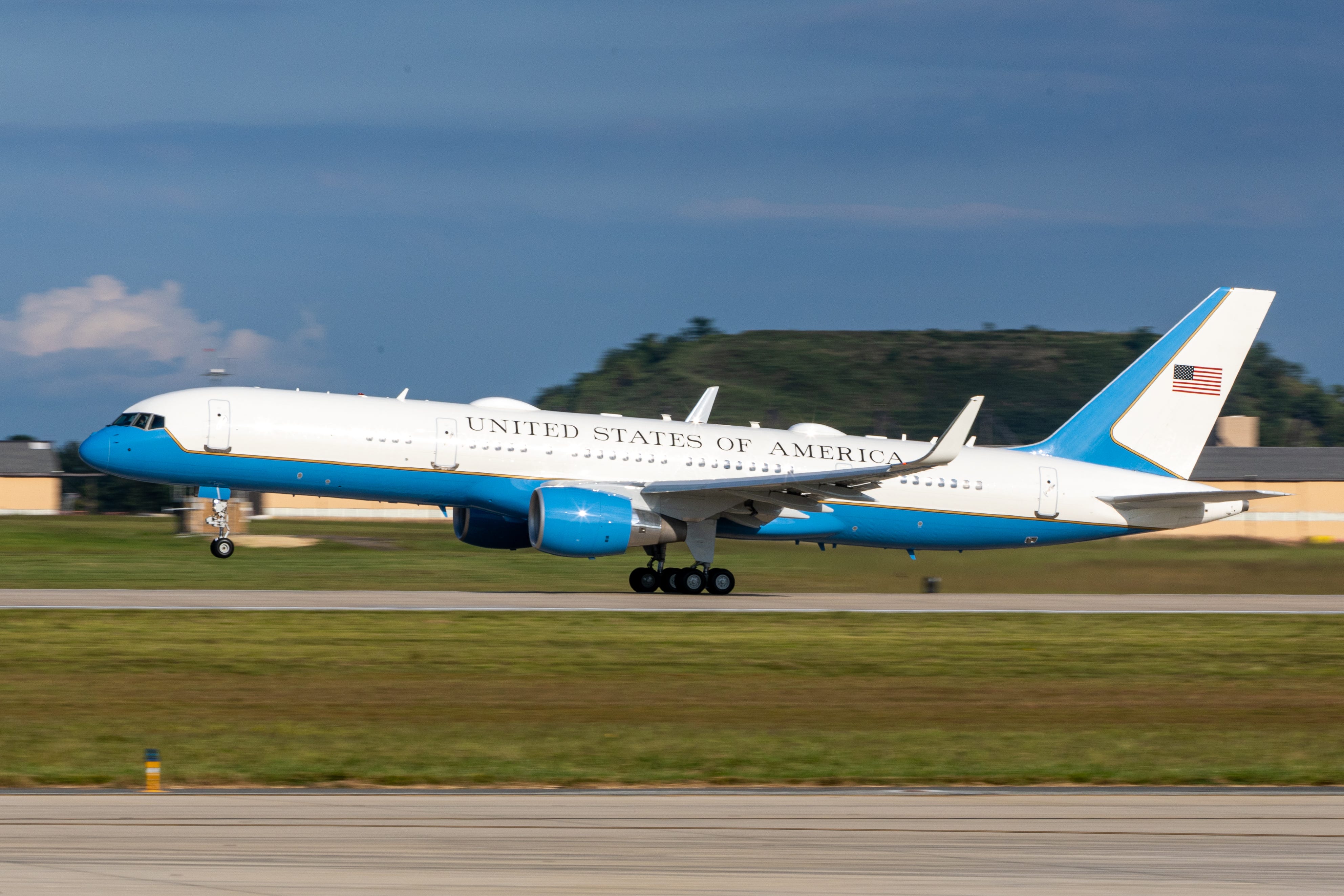 President Trump departs on a Boeing C-32 en route to the New York Yankees game at Joint Base Andrews in Prince Georges County, MD, on September 11, 2025