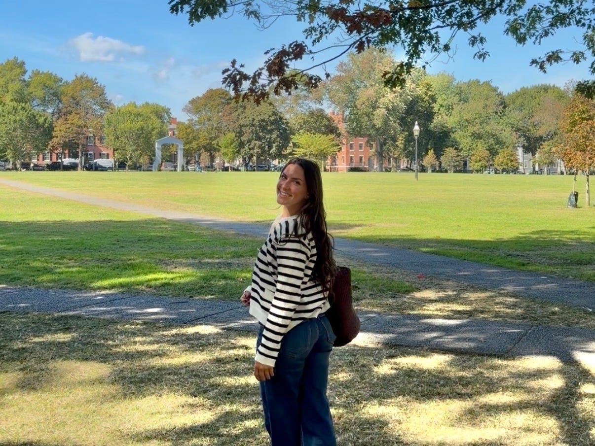 Amanda posing in Salem Commons.