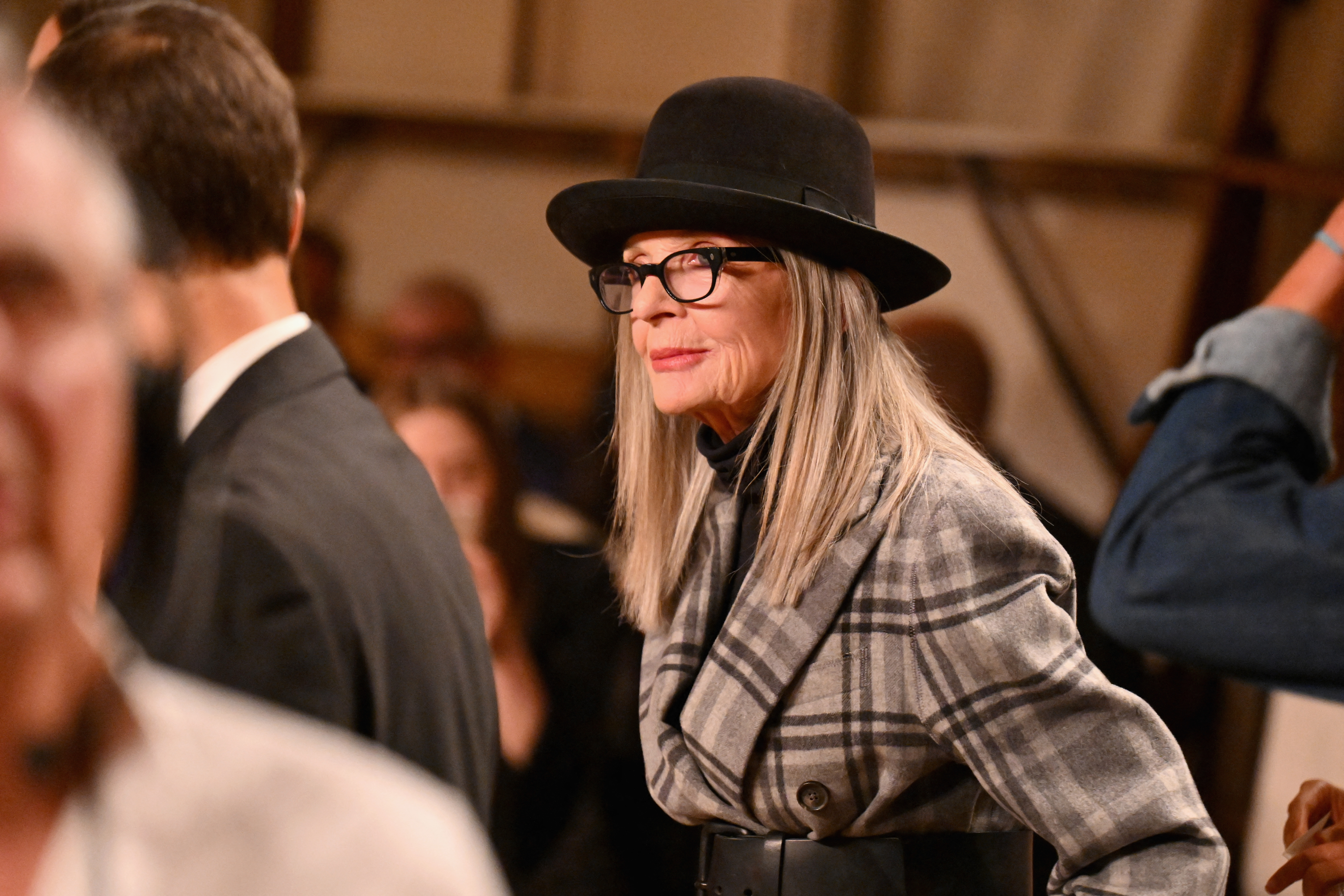 US actress Diane Keaton attends the Ralph Lauren Spring Summer 2024 runway show during New York Fashion Week.