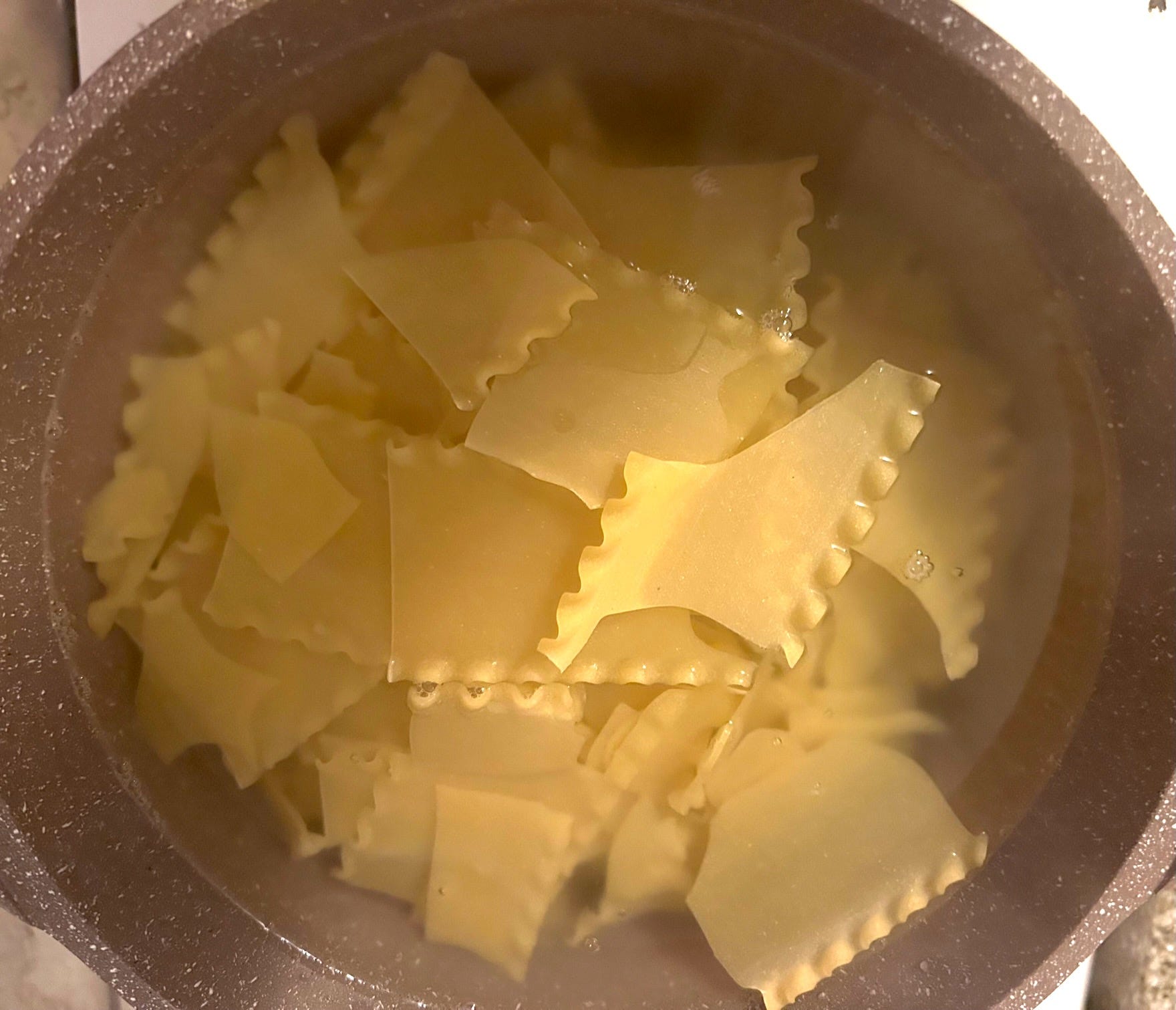 Cooking noodles for Pioneer Woman's Lasagna Soup