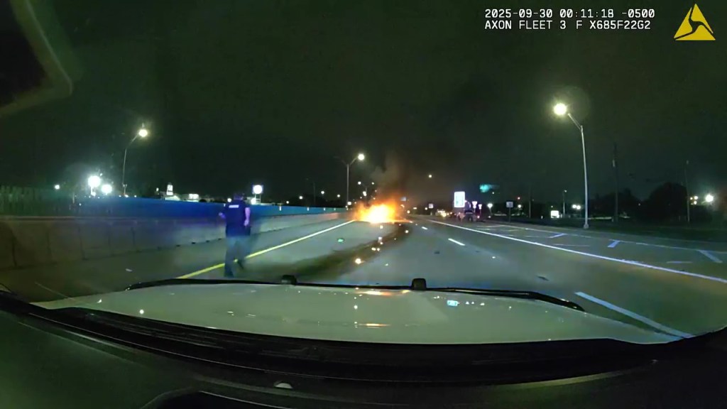 Mesquite Police officer Tyler Ingram ran to save a woman from a burning car last month.