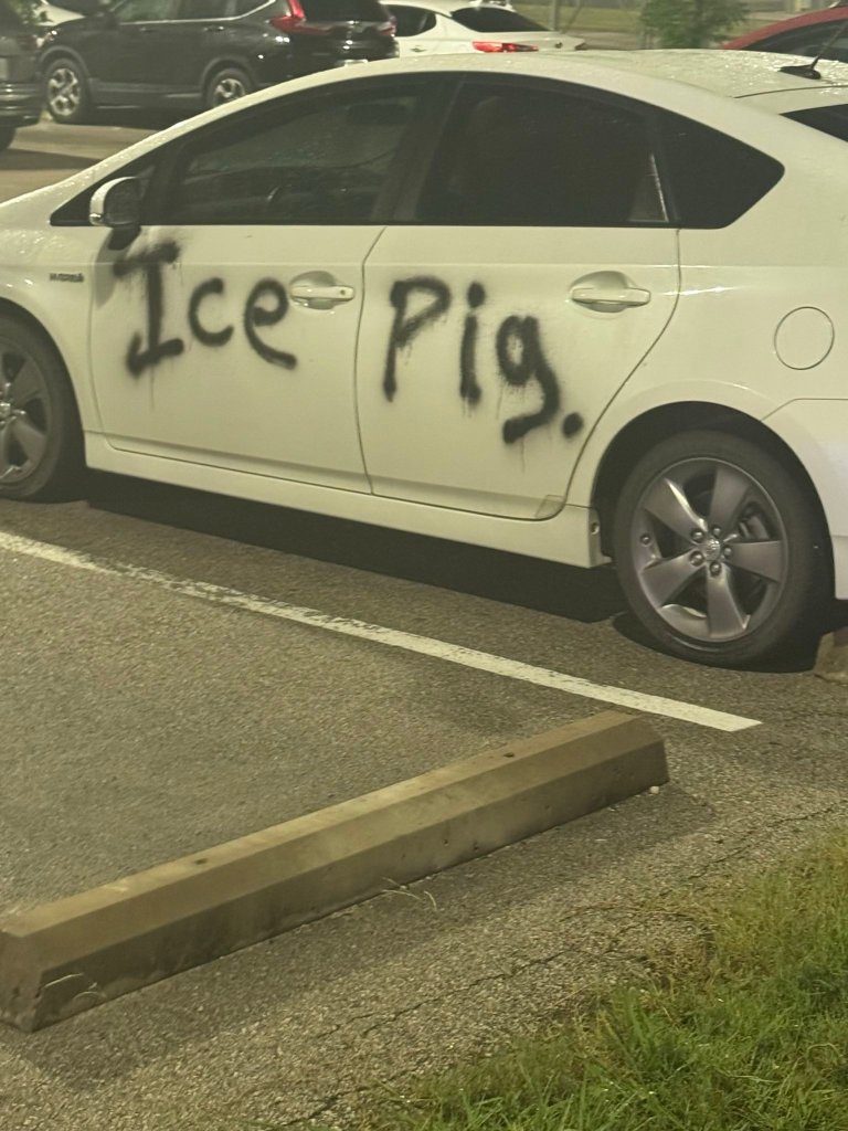 A car sustained graffiti damage.