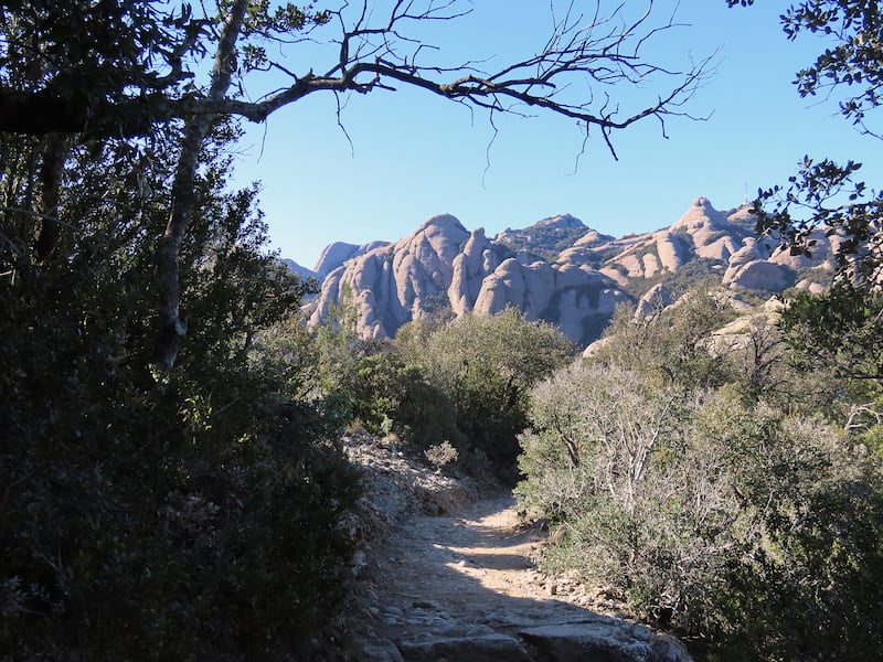 Miranda de Sant Jeroni, a path in the Mount of Saint Jeroni on March 13 2024 in the Monastery of Montserrat, Monistrol de Montserrat, Barcelona, Catalonia, Spain