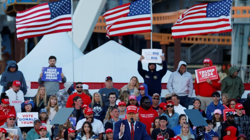 Former U.S. President and Republican presidential candidate Donald Trump attends a campaign rally in Wildwood, New Jersey, U.S., May 11, 2024.