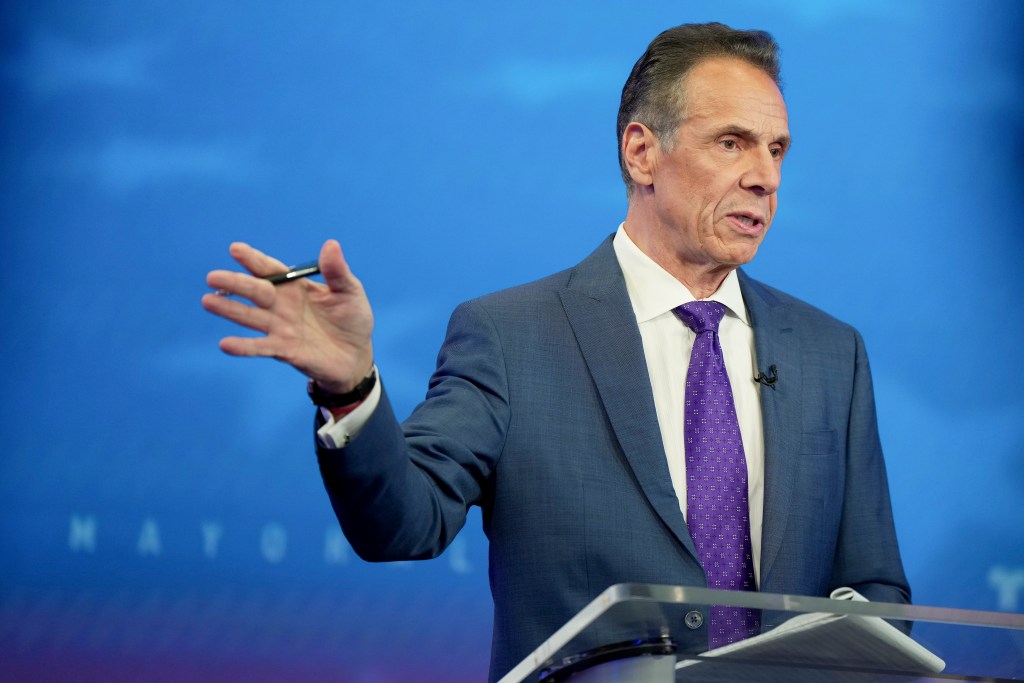 Independent mayoral nominee, former New York Gov. Andrew Cuomo speaks during a mayoral debate at Rockefeller Center on October 16, 2025 in New York City. 