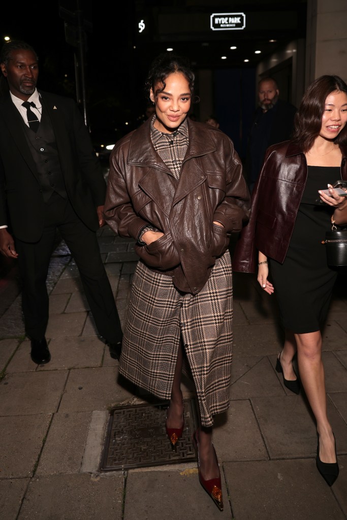 Tessa Thompson is all bundled up in London as she hits the BFI Film Festival premiere of her film, “Hedda.”
