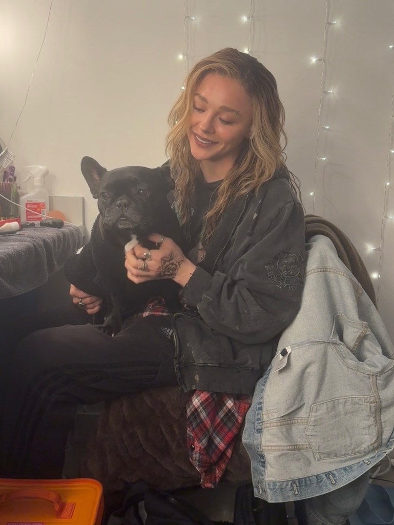 Actress Chloë Grace Moretz is lucky to have a job where she can bring her dog, Ruby, to work.
