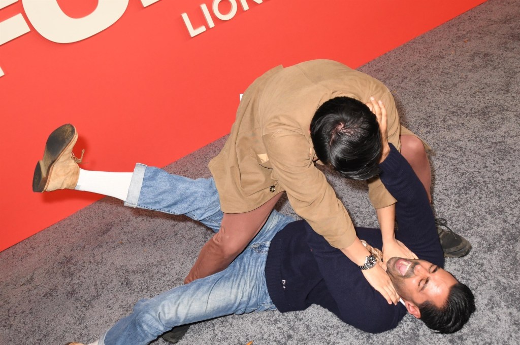 Comedian Ronny Chieng (top) gives a “New York hello” to  fellow funnyman Hasan Minhaj at a screening of the film “Good Fortune” at AMC Lincoln Square Theater.
