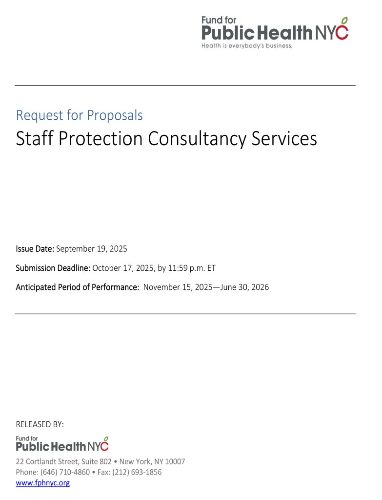 NYC Health Department Request for Proposals for Staff Protection Consultancy Services.