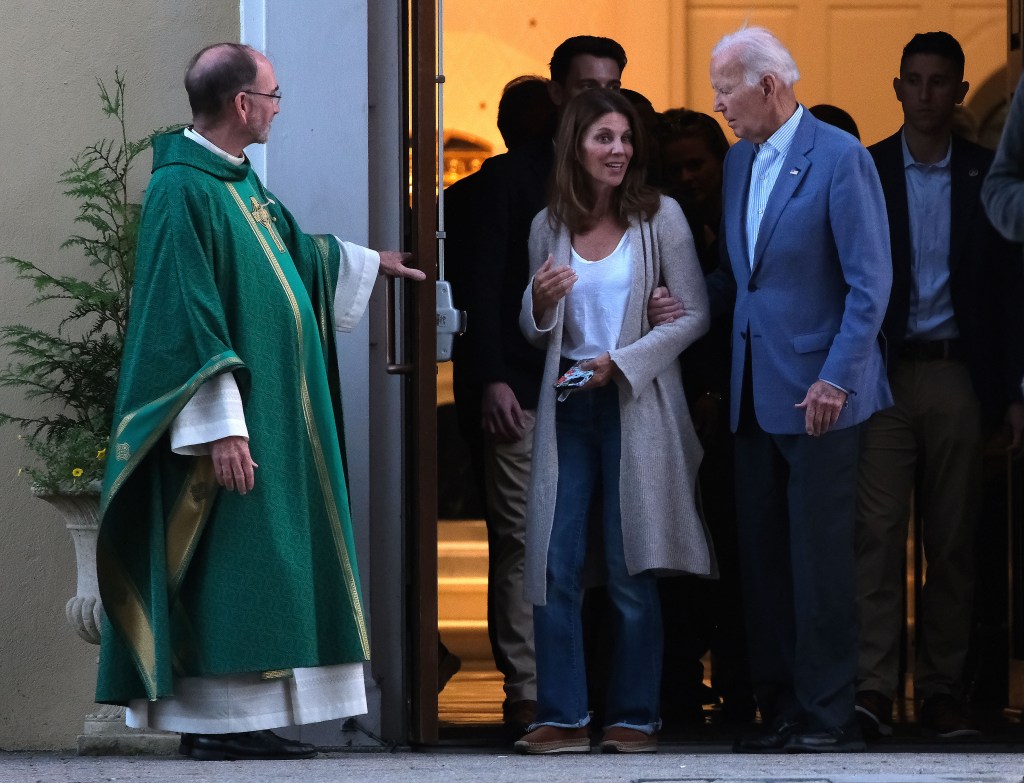 Joe Biden exits St. Joseph on the Brandywine Church after mass in Wilmington, Delaware.