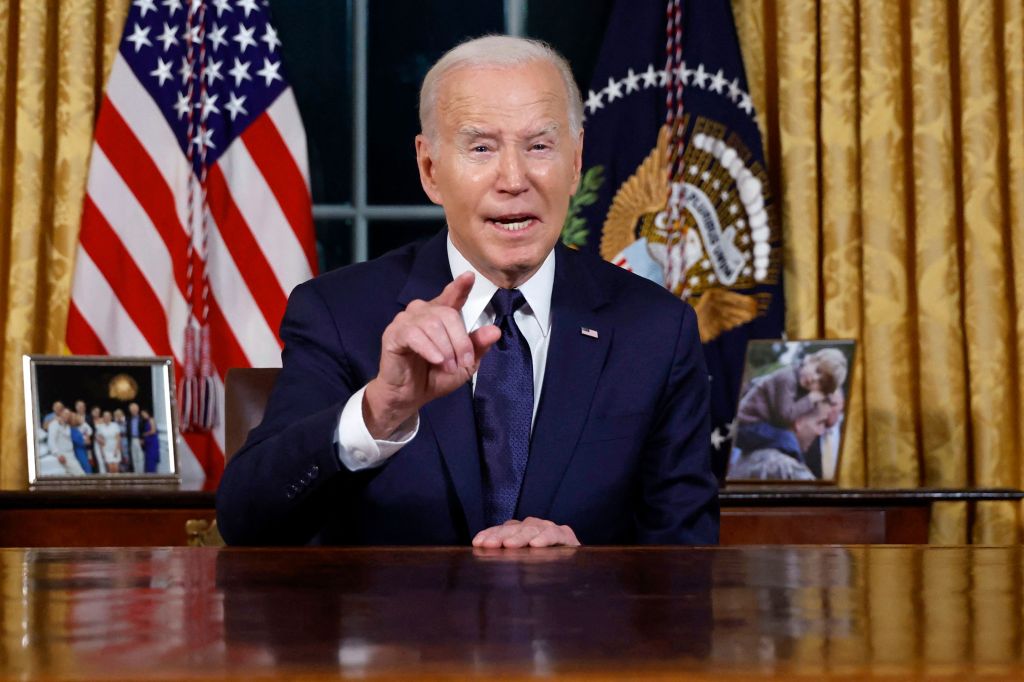 President Joe Biden speaks from the Oval Office of the White House on Oct. 19, 2023.