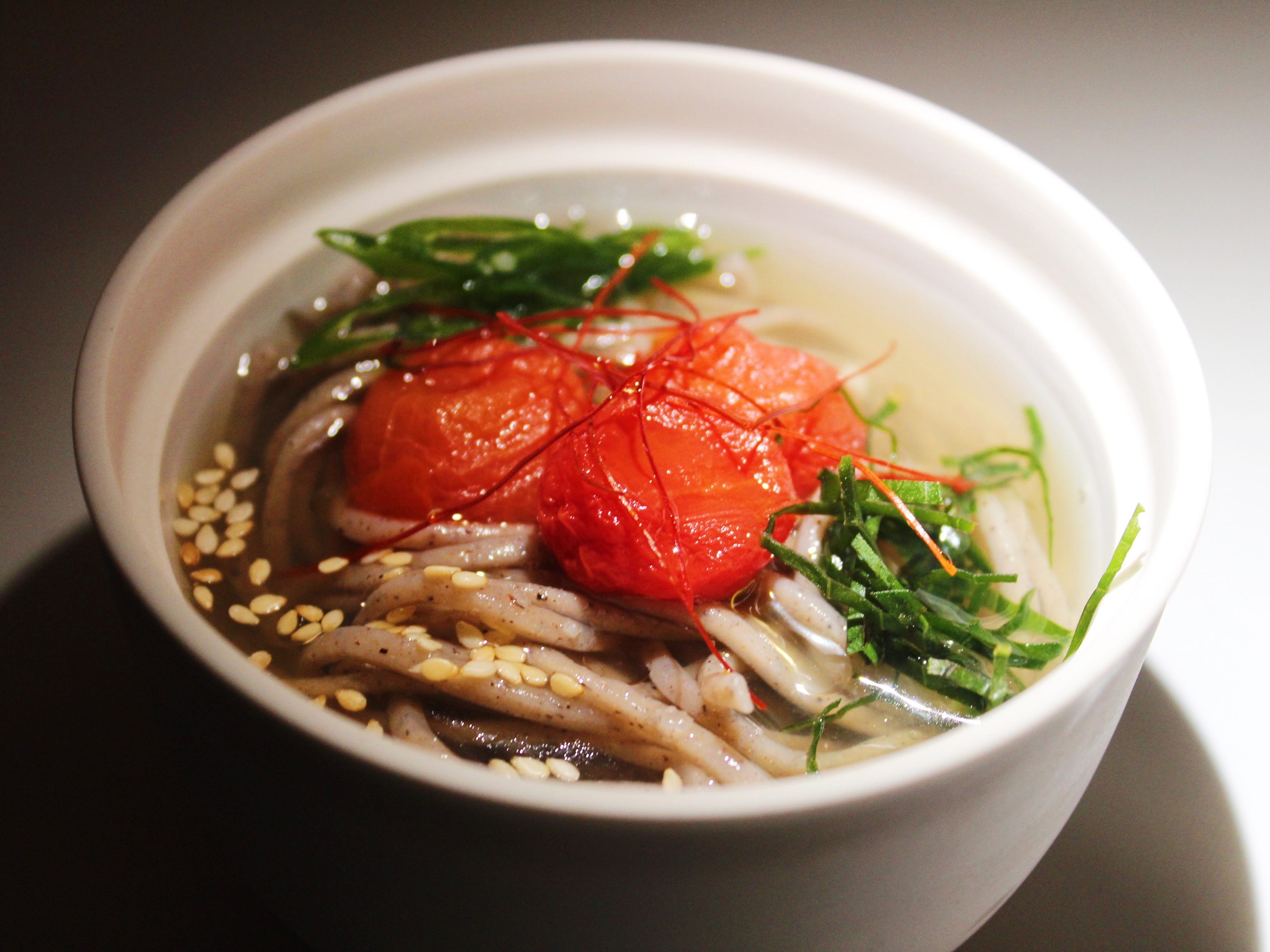 eleven madison park soba noodles with tomato broth