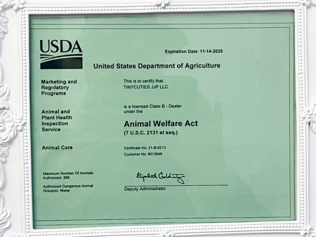 USDA certification for TINYCUTIES JJP LLC.