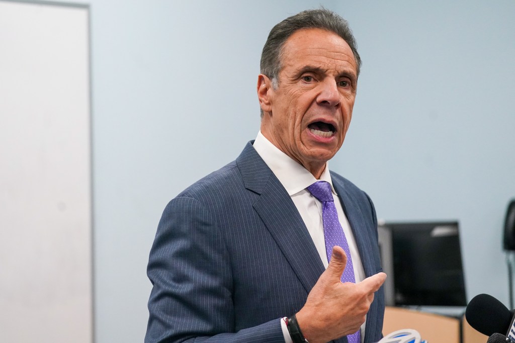 Andrew Cuomo speaking at a press conference.