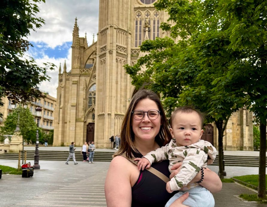 The writer and her baby in San Sebastian, Spain.