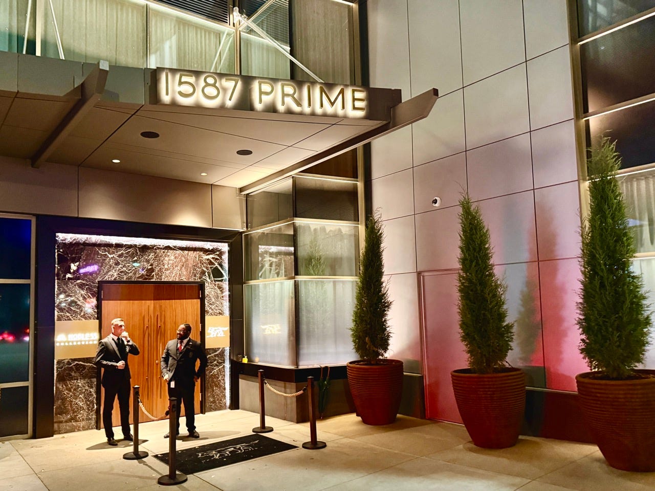 exterior of 1587 Prime at night